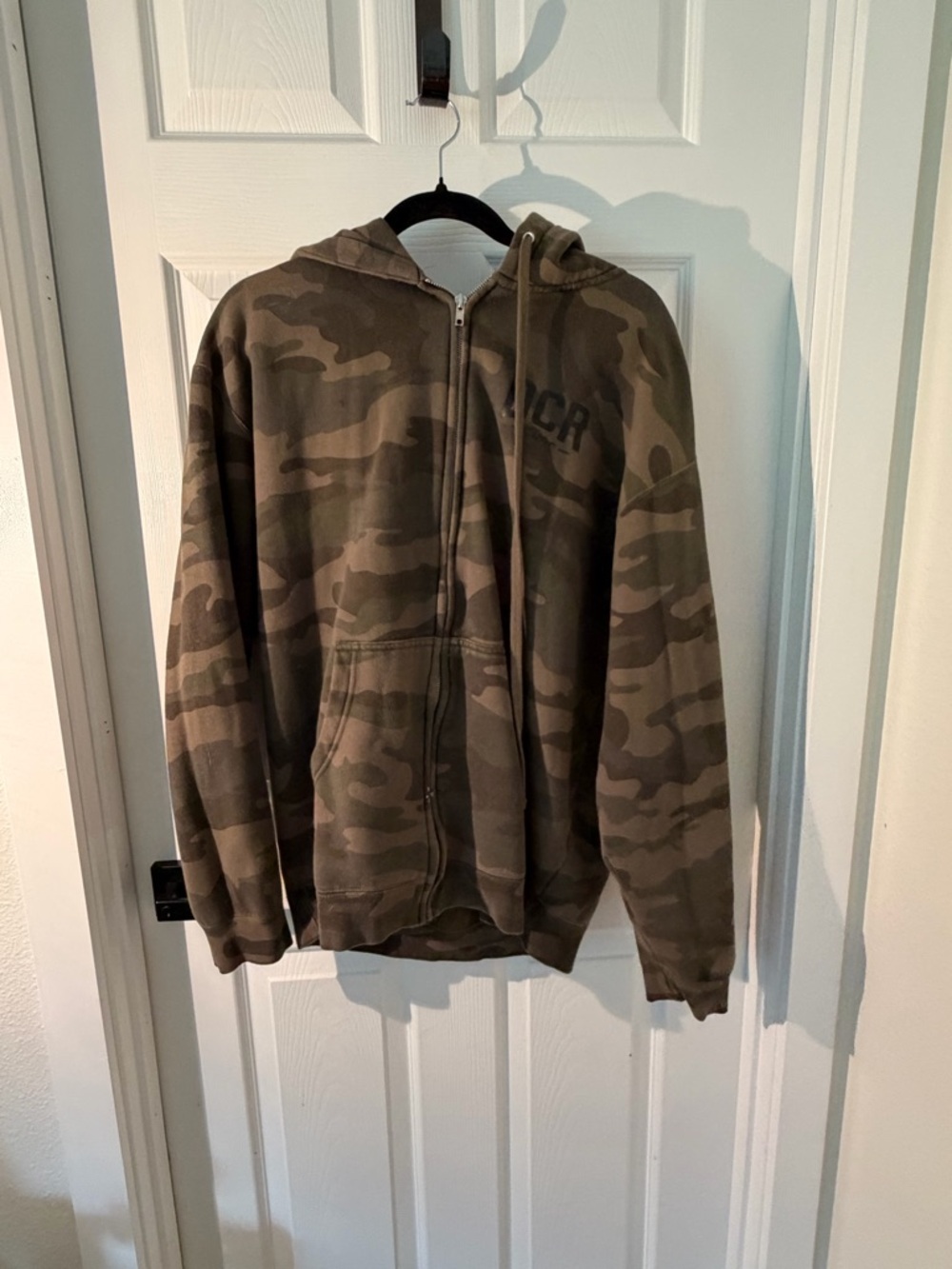 Camo Zip-Up Hoodie Sweater - Olive Green